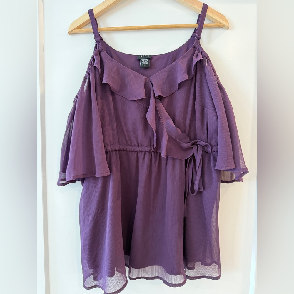 Torrid Purple Flutter Sleeve Blouse with Tie Front